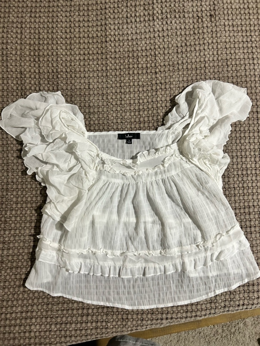 Lulu's White Ruffled Peasant Blouse
